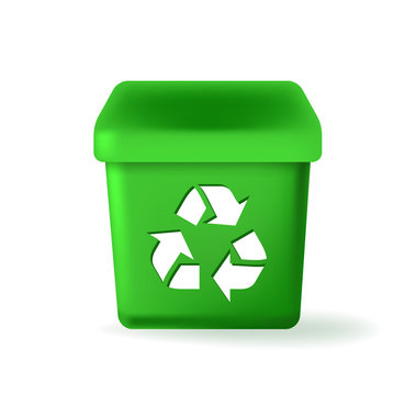 Cute Green Recycle Garbage Can Icon on White Background . Isolated Vector Illustration 