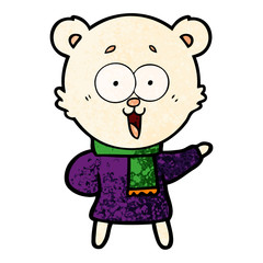 laughing teddy  bear cartoon in winter clothes