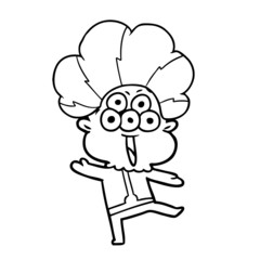 happy cartoon alien dancing in clown wig