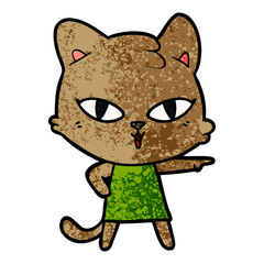 cartoon cat in dress pointing