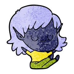 happy cartoon elf girl sitting