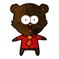 laughing teddy  bear cartoon in shirt and tie