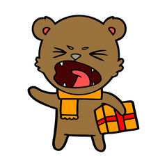 bear cartoon character with present