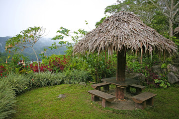 Benches and shelter on the shores of the Balinsasayao Twin Lakes, Sibulan, Dumaguete City, Negros