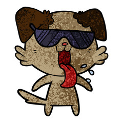 cartoon panting dog in sunglasses