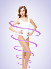 Slim and sporty female body. Fit and healthy girl in swimsuit. Health, sport, fitness and weight loss.