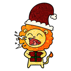 cartoon roaring lion with gift