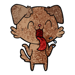 cartoon panting dog shrugging shoulders