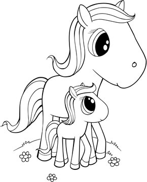 Cute Horses Vector Illustration Art