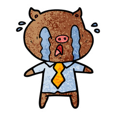 crying pig cartoon wearing human clothes