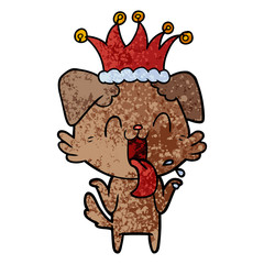 cartoon panting dog shrugging shoulders