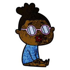 cartoon sitting woman wearing spectacles