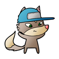 friendly cartoon wolf wearing trucker cap