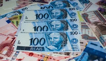 The Brazilian currency on the pile
