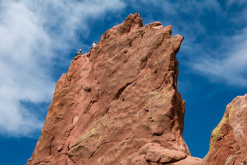 Fototapeta na wymiar Jagged red rock blue sky