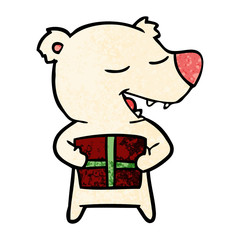 cartoon polar bear with present