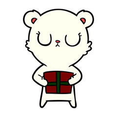 polar bear with christmas present cartoon