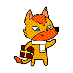 fox cartoon character with present