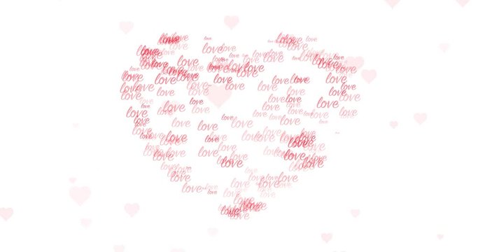 Beautiful abstract love text heart animation on white background.