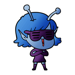 cool cartoon happy alien girl