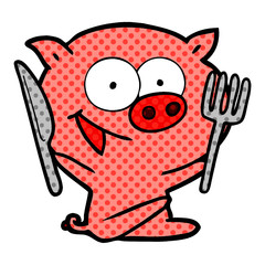 cheerful sitting pig cartoon