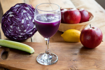 Purple cabbage juice in a wine glass