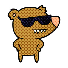 sunglasses bear cartoon with hands on hips