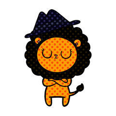 cartoon lion wearing aht