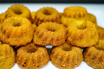 Mini Bundt cakes Gugelhupf Marmor marble cakes in a German bakery