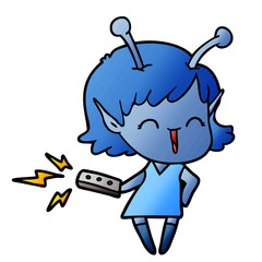 cartoon alien girl laughing with remote control