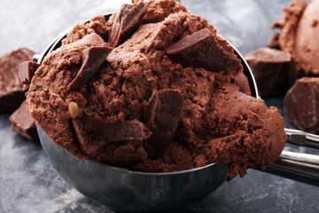 Chocolate ice cream scoop, scooped with a ice spoon