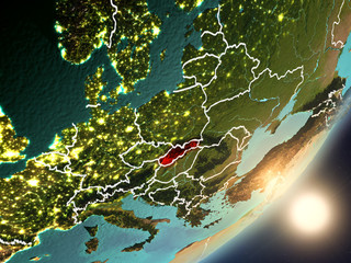 Sun rising above Slovakia from space