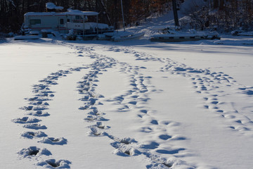 Footprints on a frozen lake