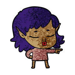 pretty cartoon elf girl pointing