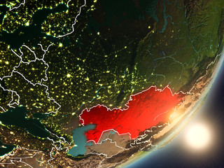 Sun rising above Kazakhstan from space