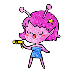 happy alien girl cartoon