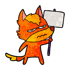 fox cartoon character with protest sign