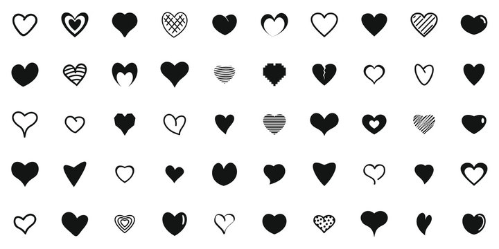 Heart shapes icons set. Simple illustration of 50 heart shapes vector icons for web