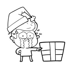 cartoon crying christmas boy