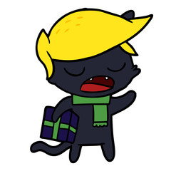 talking cat cartoon with wig and gift