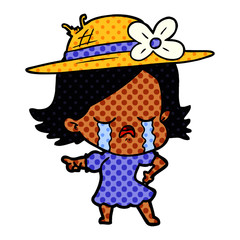 cartoon girl crying and pointing