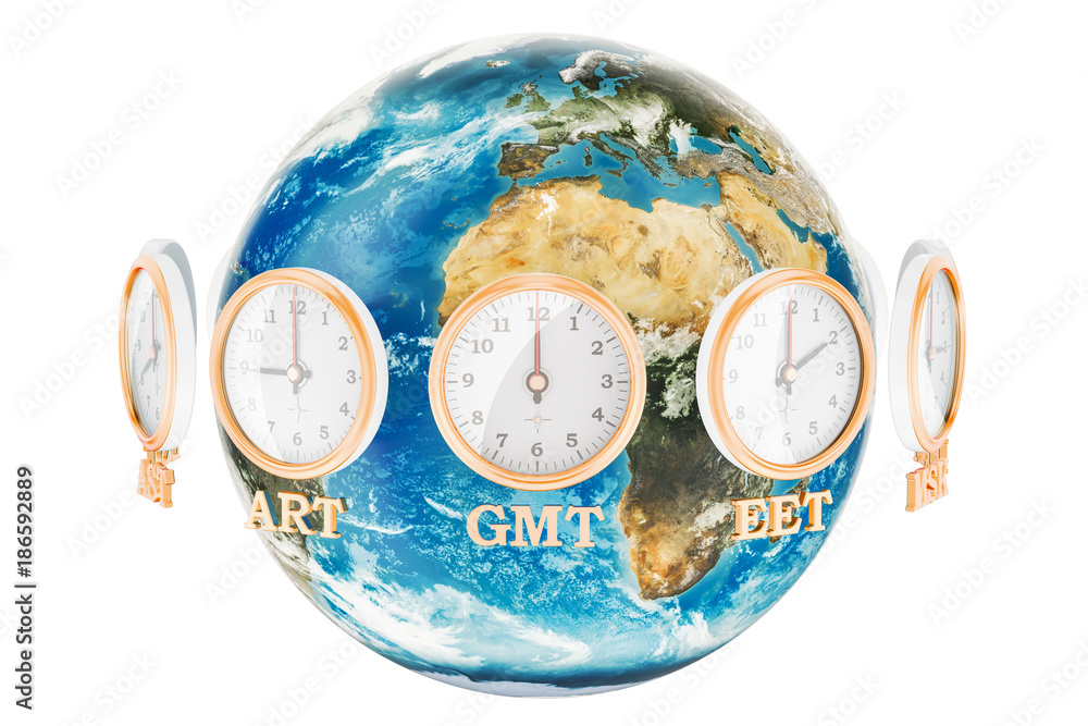 Poster world timezone concept, 3d rendering
