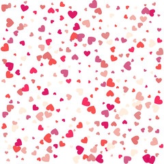 Colorful Background with Heart Confetti. Valentines day greeting card or wedding invitation background party design. Cartoon flat style vector illustration.