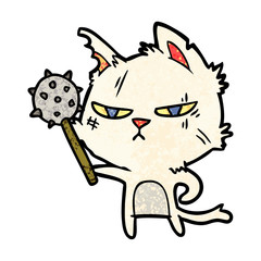 tough cartoon cat with mace