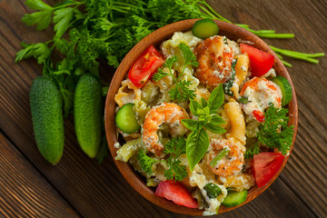  delicious gigli t with shrimps and basil on  plate
