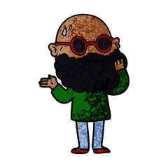 cartoon worried man with beard and sunglasses