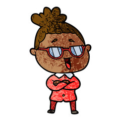 cartoon happy woman wearing spectacles
