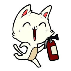 happy cartoon cat with fire extinguisher