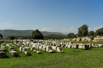 Building pieces lying on a geeen field in Antique Xanthos