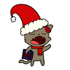 cartoon cat with christmas present